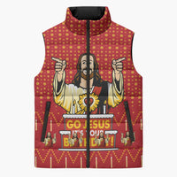 Jesus Birthday Christmas Sleeveless Puffer Jacket Funny Xmas Holiday Patterns - Wonder Print Shop