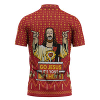 Jesus Birthday Christmas Zipper Polo Shirt Funny Xmas Holiday Patterns - Wonder Print Shop