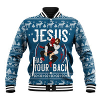 Jesus Has Your Back Jiu Jitsu Christmas Baseball Jacket Funny Xmas Holiday Patterns - Wonder Print Shop