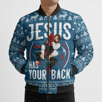 Jesus Has Your Back Jiu Jitsu Christmas Bomber Puffer Jacket Funny Xmas Holiday Patterns - Wonder Print Shop
