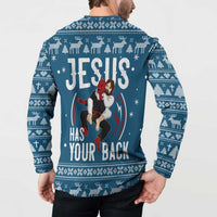 Jesus Has Your Back Jiu Jitsu Christmas Button Sweatshirt Funny Xmas Holiday Patterns - Wonder Print Shop