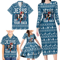 Jesus Has Your Back Jiu Jitsu Christmas Family Matching Long Sleeve Bodycon Dress and Hawaiian Shirt Funny Xmas Holiday Patterns - Wonder Print Shop