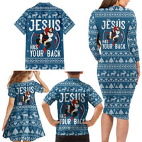 Jesus Has Your Back Jiu Jitsu Christmas Family Matching Long Sleeve Bodycon Dress and Hawaiian Shirt Funny Xmas Holiday Patterns - Wonder Print Shop