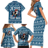 Jesus Has Your Back Jiu Jitsu Christmas Family Matching Short Sleeve Bodycon Dress and Hawaiian Shirt Funny Xmas Holiday Patterns - Wonder Print Shop