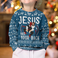 Jesus Has Your Back Jiu Jitsu Christmas Kid Ugly Christmas Sweater Funny Xmas Holiday Patterns - Wonder Print Shop