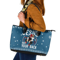 Jesus Has Your Back Jiu Jitsu Christmas Leather Tote Bag Funny Xmas Holiday Patterns - Wonder Print Shop