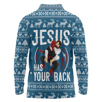 Jesus Has Your Back Jiu Jitsu Christmas Long Sleeve Polo Shirt Funny Xmas Holiday Patterns - Wonder Print Shop