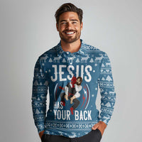 Jesus Has Your Back Jiu Jitsu Christmas Long Sleeve Polo Shirt Funny Xmas Holiday Patterns - Wonder Print Shop