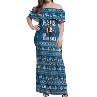 Jesus Has Your Back Jiu Jitsu Christmas Off Shoulder Maxi Dress Funny Xmas Holiday Patterns - Wonder Print Shop