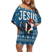 Jesus Has Your Back Jiu Jitsu Christmas Off Shoulder Short Dress Funny Xmas Holiday Patterns - Wonder Print Shop