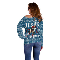 Jesus Has Your Back Jiu Jitsu Christmas Off Shoulder Sweater Funny Xmas Holiday Patterns - Wonder Print Shop
