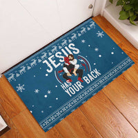 Jesus Has Your Back Jiu Jitsu Christmas Rubber Doormat Funny Xmas Holiday Patterns - Wonder Print Shop
