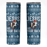 Jesus Has Your Back Jiu Jitsu Christmas Skinny Tumbler Funny Xmas Holiday Patterns - Wonder Print Shop