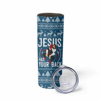 Jesus Has Your Back Jiu Jitsu Christmas Skinny Tumbler Funny Xmas Holiday Patterns - Wonder Print Shop