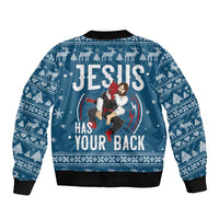 Jesus Has Your Back Jiu Jitsu Christmas Sleeve Zip Bomber Jacket Funny Xmas Holiday Patterns - Wonder Print Shop