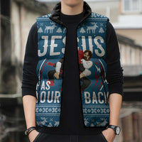 Jesus Has Your Back Jiu Jitsu Christmas Sleeveless Puffer Jacket Funny Xmas Holiday Patterns - Wonder Print Shop