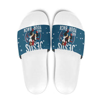 Jesus Has Your Back Jiu Jitsu Christmas Slide Sandals Funny Xmas Holiday Patterns - Wonder Print Shop