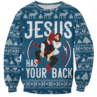 Jesus Has Your Back Jiu Jitsu Christmas Sweatshirt Funny Xmas Holiday Patterns - Wonder Print Shop