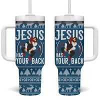 Jesus Has Your Back Jiu Jitsu Christmas Tumbler With Handle Funny Xmas Holiday Patterns - Wonder Print Shop