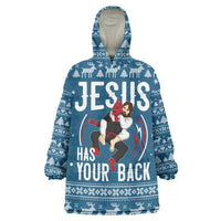 Jesus Has Your Back Jiu Jitsu Christmas Wearable Blanket Hoodie Funny Xmas Holiday Patterns - Wonder Print Shop
