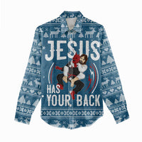 Jesus Has Your Back Jiu Jitsu Christmas Women Casual Shirt Funny Xmas Holiday Patterns - Wonder Print Shop