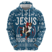 Jesus Has Your Back Jiu Jitsu Christmas Zip Hoodie Funny Xmas Holiday Patterns - Wonder Print Shop