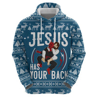 Jesus Has Your Back Jiu Jitsu Christmas Zip Hoodie Funny Xmas Holiday Patterns - Wonder Print Shop