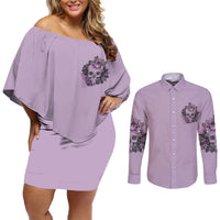 I Am Who I Am Skull Couples Matching Off Shoulder Short Dress and Long Sleeve Button Shirt - Wonder Print Shop