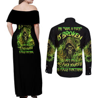 My Give A F Is Broken Reaper Couples Matching Off Shoulder Maxi Dress and Long Sleeve Button Shirt - Wonder Print Shop