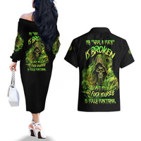 My Give A F Is Broken Reaper Couples Matching Off The Shoulder Long Sleeve Dress and Hawaiian Shirt - Wonder Print Shop