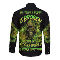 My Give A F Is Broken Reaper Long Sleeve Button Shirt - Wonder Print Shop