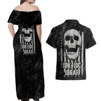 IDGAF Flag Skull Couples Matching Off Shoulder Maxi Dress and Hawaiian Shirt - Wonder Print Shop
