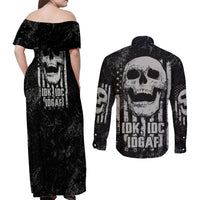 IDGAF Flag Skull Couples Matching Off Shoulder Maxi Dress and Long Sleeve Button Shirt - Wonder Print Shop