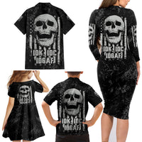 IDGAF Flag Skull Family Matching Long Sleeve Bodycon Dress and Hawaiian Shirt - Wonder Print Shop