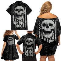 IDGAF Flag Skull Family Matching Off Shoulder Short Dress and Hawaiian Shirt - Wonder Print Shop