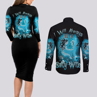 Salty Witch Mermaid Halloween Couples Matching Long Sleeve Bodycon Dress and Long Sleeve Button Shirt - Wonder Print Shop