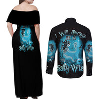 Salty Witch Mermaid Halloween Couples Matching Off Shoulder Maxi Dress and Long Sleeve Button Shirt - Wonder Print Shop