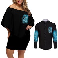 Salty Witch Mermaid Halloween Couples Matching Off Shoulder Short Dress and Long Sleeve Button Shirt - Wonder Print Shop