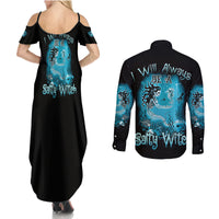 Salty Witch Mermaid Halloween Couples Matching Summer Maxi Dress and Long Sleeve Button Shirt - Wonder Print Shop