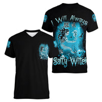 Salty Witch Mermaid Halloween Women V Neck T Shirt - Wonder Print Shop