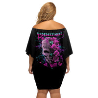 Underestimate Me Rose Skull Off Shoulder Short Dress - Wonder Print Shop