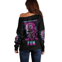Underestimate Me Rose Skull Off Shoulder Sweater - Wonder Print Shop