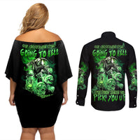 I Am The Storm Skull Couples Matching Off Shoulder Short Dress and Long Sleeve Button Shirt - Wonder Print Shop