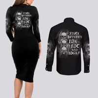 I'm Never Alone Skull Reaper Couples Matching Long Sleeve Bodycon Dress and Long Sleeve Button Shirt - Wonder Print Shop