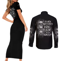 I'm Never Alone Skull Reaper Couples Matching Short Sleeve Bodycon Dress and Long Sleeve Button Shirt - Wonder Print Shop