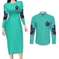 Hocus Pocus Time Witches Halloween Couples Matching Long Sleeve Bodycon Dress and Long Sleeve Button Shirt - Wonder Print Shop