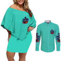 Hocus Pocus Time Witches Halloween Couples Matching Off Shoulder Short Dress and Long Sleeve Button Shirt - Wonder Print Shop