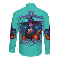 Hocus Pocus Time Witches Halloween Long Sleeve Button Shirt - Wonder Print Shop