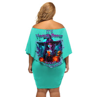 Hocus Pocus Time Witches Halloween Off Shoulder Short Dress - Wonder Print Shop
