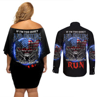 If I'm Too Quiet And Smiling America Skull Wings Couples Matching Off Shoulder Short Dress and Long Sleeve Button Shirt - Wonder Print Shop